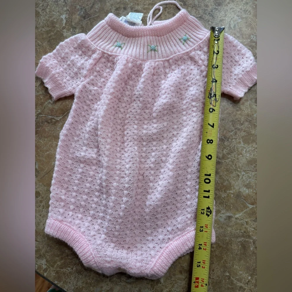 Vintage Stork Craft Crocheted Romper One Piece Light Pink 100% Acrylic Greece